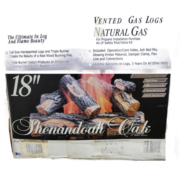 Vangaurd LBFL18 Comfort Glow 18" Vented Natural Gas Log System Shenandoah Oak - Picture 4 of 5